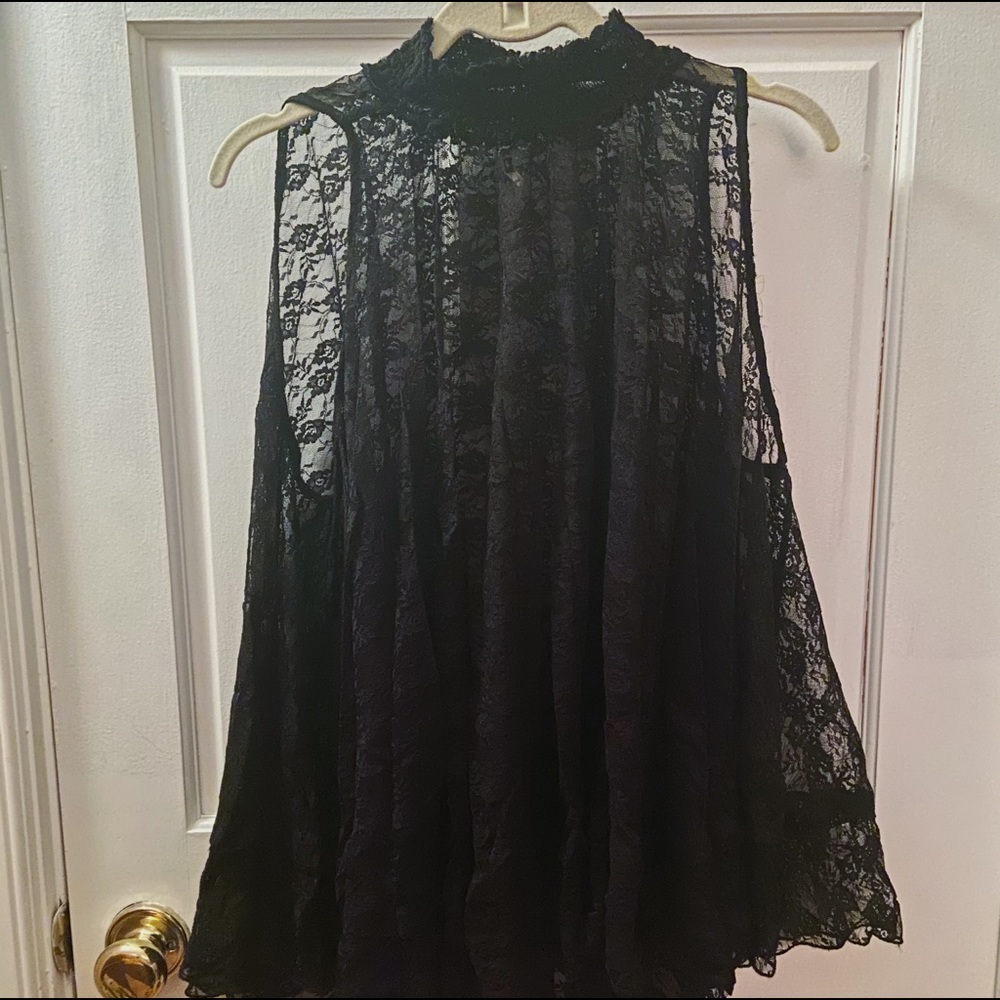 Free People Black Lace Flowy Turtleneck